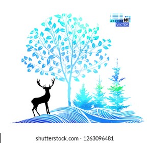 Abstraction nature. Deer in the forest. Vector
