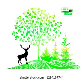 Abstraction nature. Deer in the forest. Vector