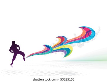 abstraction on a background of magician create a magic power in his foot, vector illustration