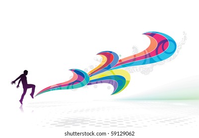 abstraction on a background of magician create a magic power in his foot, vector illustration