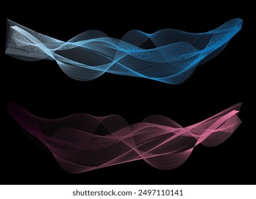 abstraction on black background lines color waves movement