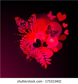 Abstraction on a dark red background with flowers. Happy Valentine's Day.. Vector