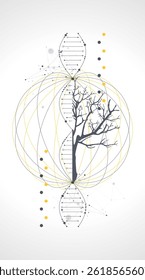 Abstraction on a scientific medical theme. Creative image of a DNA molecule with art elements.