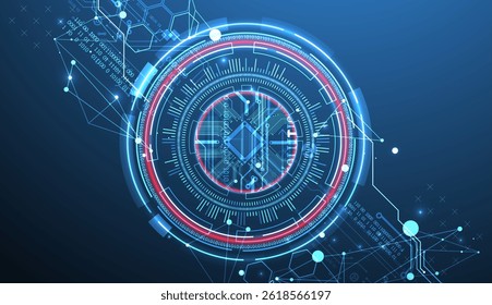 Abstraction on the theme of tech circles. Scientific and technological background. Blue gradient on the background.