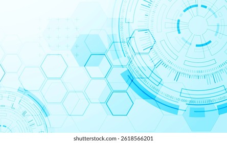 Abstraction on the theme of tech circles. Scientific and technological background. Blue gradient on the background.