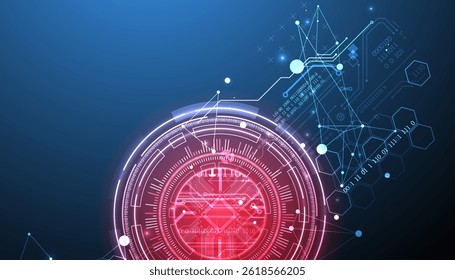 Abstraction on the theme of tech circles. Scientific and technological background. Blue gradient on the background.