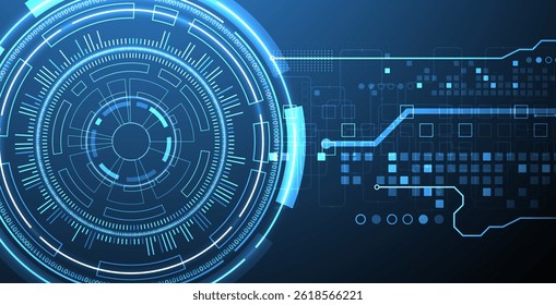Abstraction on the theme of tech circles. Scientific and technological background. Blue gradient on the background.