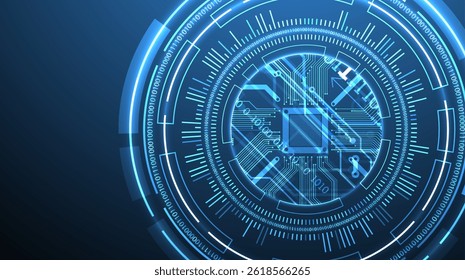 Abstraction on the theme of tech circles. Scientific and technological background. Blue gradient on the background.