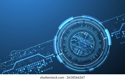 Abstraction on the theme of tech circles. Scientific and technological background. Blue gradient on the background.