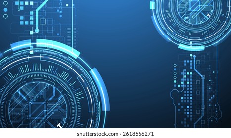 Abstraction on the theme of tech circles. Scientific and technological background. Blue gradient on the background.