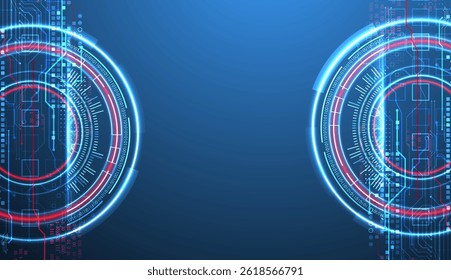 Abstraction on the theme of tech circles. Scientific and technological background. Blue gradient on the background.