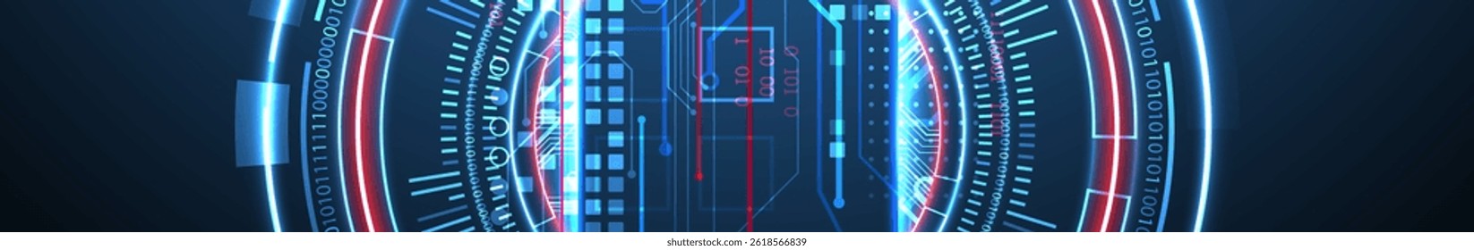 Abstraction on the theme of tech circles. Scientific and technological background. Blue gradient on the background.