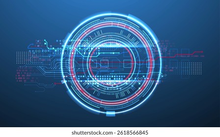 Abstraction on the theme of tech circles. Scientific and technological background. Blue gradient on the background.