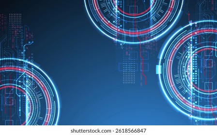 Abstraction on the theme of tech circles. Scientific and technological background. Blue gradient on the background.