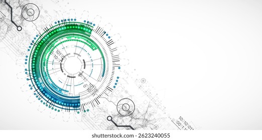 Abstração sobre o tema de círculos tecnológicos. Conhecimentos científicos e tecnológicos. Fundo do vetor.