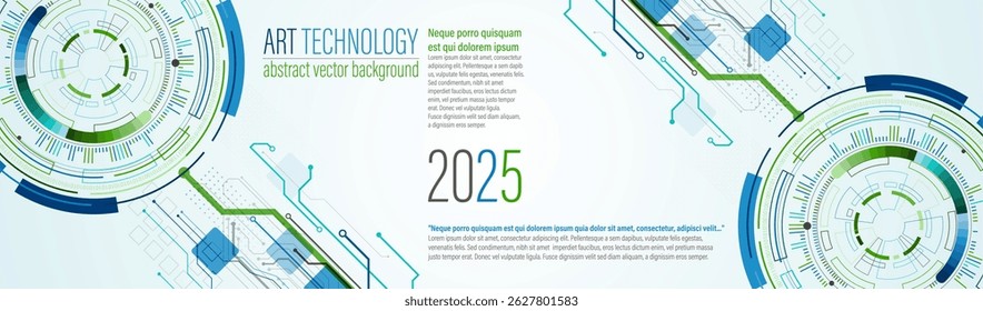 Abstracción sobre el tema de los círculos tecnológicos. Antecedentes científicos y tecnológicos.  Se muestra el diseño de la ubicación del texto.