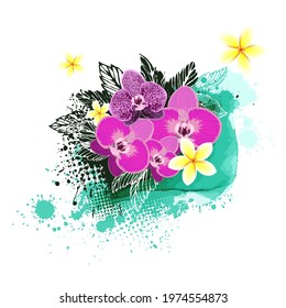 Abstraction with orchid flower. Vector illustration