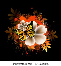 abstraction of paint stains and flowers. Vector