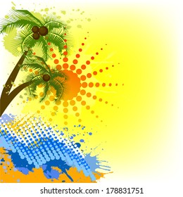 Abstraction with palm trees and sea. Vector