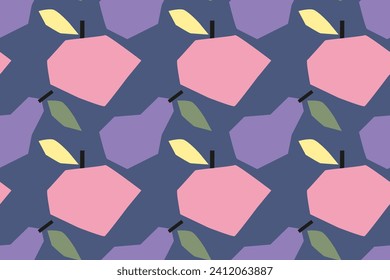 Abstraction, pastel colors, apple and pear fruit. Seamless vector pattern for design and decoration.