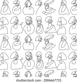 Abstraction pattern with one line faces. Black and white background. Wrapping paper design. 