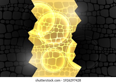 Abstraction. Pattern with a print of a crocodile or alligator on a black background. Glow and shine effect.