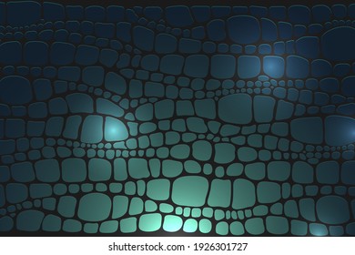 Abstraction. Pattern with a print of a crocodile or alligator on a green background. Glow and shine effect.