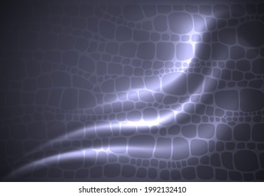 Abstraction. Pattern with a print of a crocodile or alligator on a dark background. Glow effect of smooth lines.