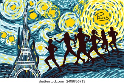 Abstraction people run at the Olympic Games. hand drawing. Not AI, Vector illustration