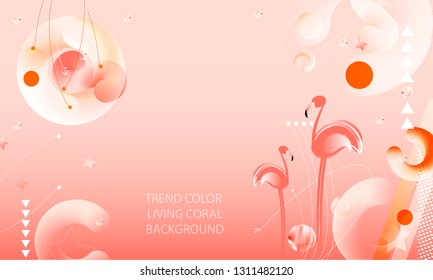 Abstraction pink living coral flamingos seamless family exotic wading birds flock flamboyance beaks, necks, feather, body standing posture zoo bird park vector