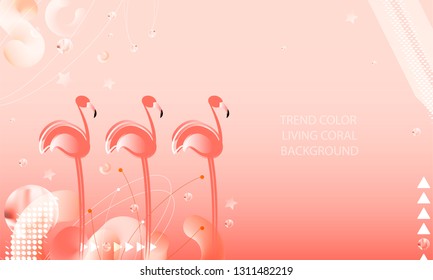 Abstraction pink living coral flamingos seamless family exotic wading birds flock flamboyance beaks, necks, feather