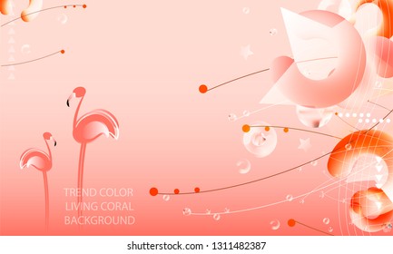 Abstraction pink living coral flamingos family exotic wading birds flock flamboyance beaks, necks, feather, body standing posture Zoo bird park vector design illustration