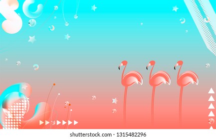 Abstraction pink living coral flamingos family exotic wading birds flock flamboyance beaks, necks, feather, body standing posture Zoo bird park vector design