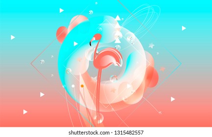 Abstraction pink living coral flamingos family exotic wading birds flock flamboyance beaks, necks, feather, body standing posture Zoo bird park vector