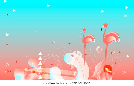 Abstraction pink living coral flamingos family exotic wading birds flock flamboyance beaks, necks, feather, body standing posture Zoo