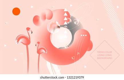 Abstraction pink living coral flamingos family exotic wading birds flock flamboyance beaks, necks, feather, body standing posture Zoo bird park vector