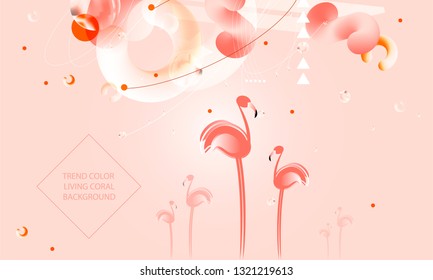 Abstraction pink living coral flamingos family exotic wading birds flock flamboyance beaks, necks, feather, body standing posture