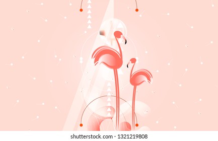 Abstraction pink living coral flamingos family exotic wading birds flock flamboyance beaks, necks, feather