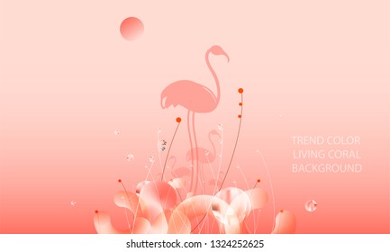 Abstraction pink living coral flamingos family exotic wading birds flock flamboyance beaks, necks, feather, body standing posture Zoo bird park vector design illustration new