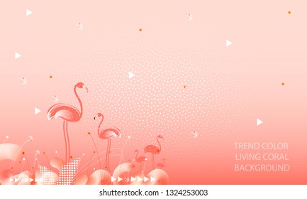 Abstraction pink living coral flamingos family exotic wading birds flock flamboyance beaks, necks, feather, body standing posture Zoo bird park vector design illustration