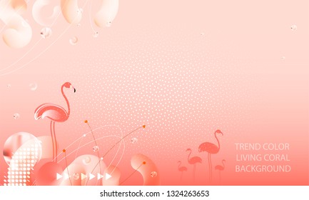 Abstraction pink living coral flamingos family exotic wading birds flock flamboyance beaks, necks, feather, body standing posture Zoo bird park vector design