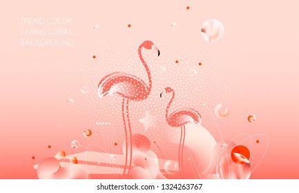 Abstraction pink living coral flamingos family exotic wading birds flock flamboyance beaks, necks, feather, body standing posture