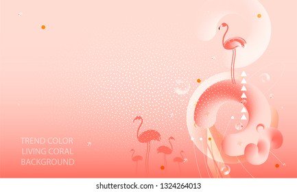 Abstraction pink living coral flamingos family exotic wading birds flock flamboyance beaks, necks, feather, body standing posture Zoo bird park vector