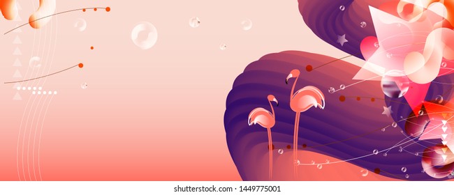 Abstraction pink living coral flamingos seamless family exotic wading birds flock flamboyance beaks, necks, feather