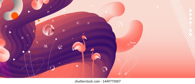 Abstraction pink living coral flamingos seamless family exotic wading birds flock flamboyance beaks, necks, feather