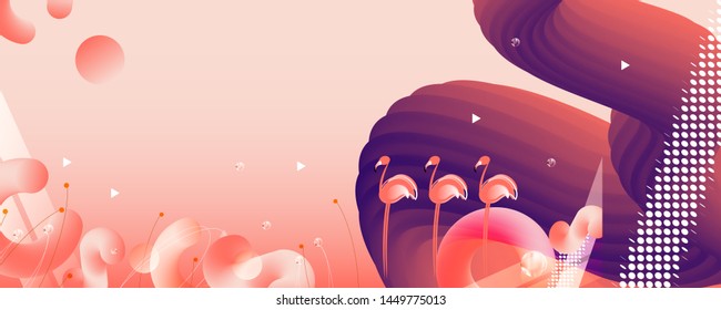 Abstraction pink living coral flamingos seamless family exotic wading birds flock flamboyance beaks, necks, feather