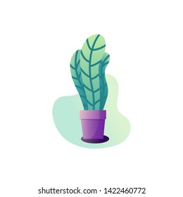 Abstraction potted plant. Vector illustration of the leaves of a houseplant. Gardening illustration in modern simple flat art style. Flower isolated on white background