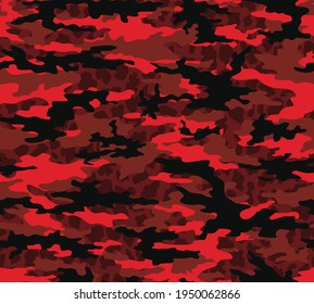 Abstraction red camouflage background. Endless pattern on textiles.