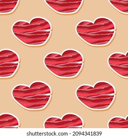 Abstraction with red hearts seamless pattern. Abstract red heart in a flat style. Happy valentine day background.Valentines day attributes. Vector illustration.
