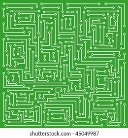 Abstraction representing white electronic microcircuit on darkly green background